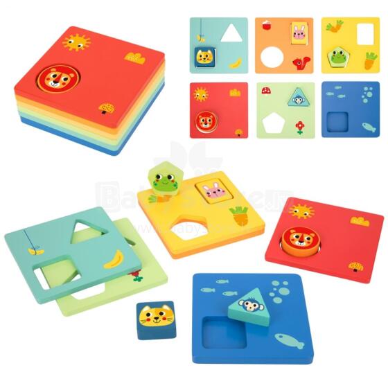 TOOKY TOY Монтессори-головоломка Формы и цвета Животные 6 досок FSC
