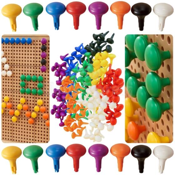 MASTERKIDZ Красочные большие колышки для доски STEM 128 шт - 8 цветов