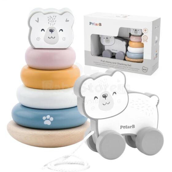 VIGA PolarB Set Polar Bear Wooden Pyramid + Polar Bear to Pull