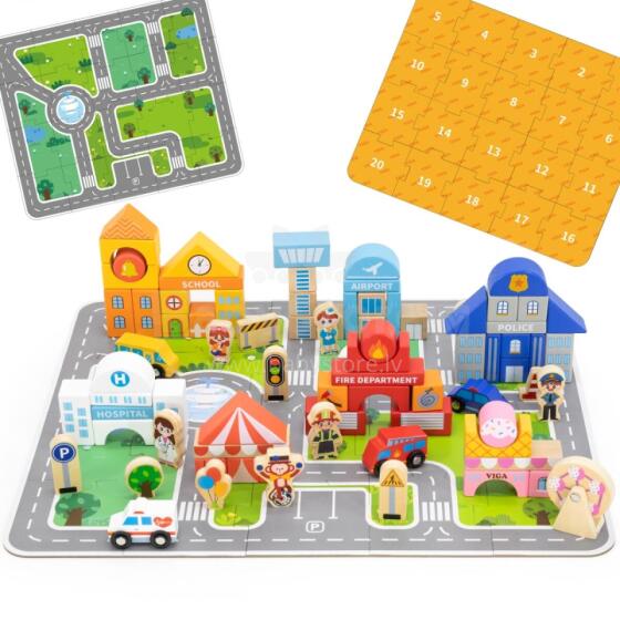 VIGA Wooden Set Building a City Blocks Board Figures