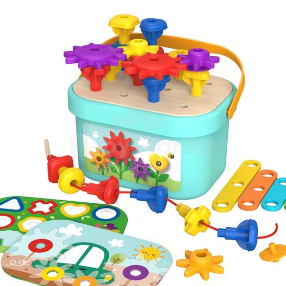 TOOKY TOY Montessori Puzzle Pegs in a Box Stacks Threading