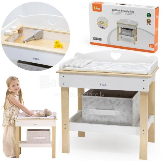 VIGA Wooden Changing Table 2in1 Bathtub for Dolls