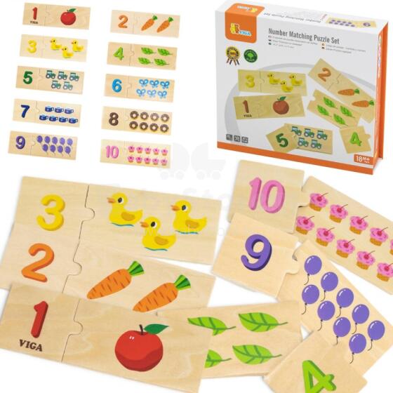 VIGA koka puzļu komplekts Saskaņotie skaitļi Montessori puzle