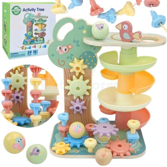 WOOPIE GREEN Montessori 4in1 bumbu skrejceļa aktivitāšu koks FSC