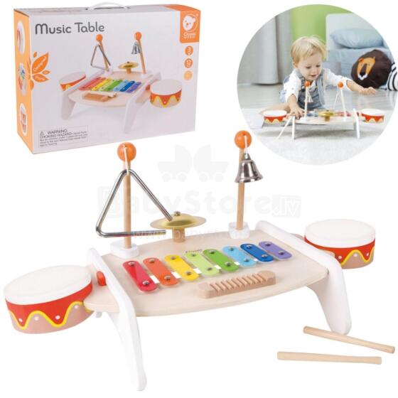 CLASSIC WORLD Set of musical instruments for children Xylophone, washboard, cymbals, drums, cymbal, sticks, triangle, bell, 9 pcs.
