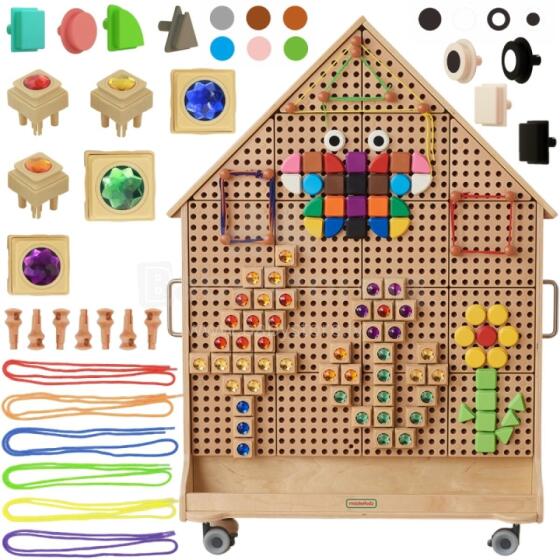 MASTERKIDZ деревянная доска STEM отдельно стоящая XXL в форме дома + аксессуары