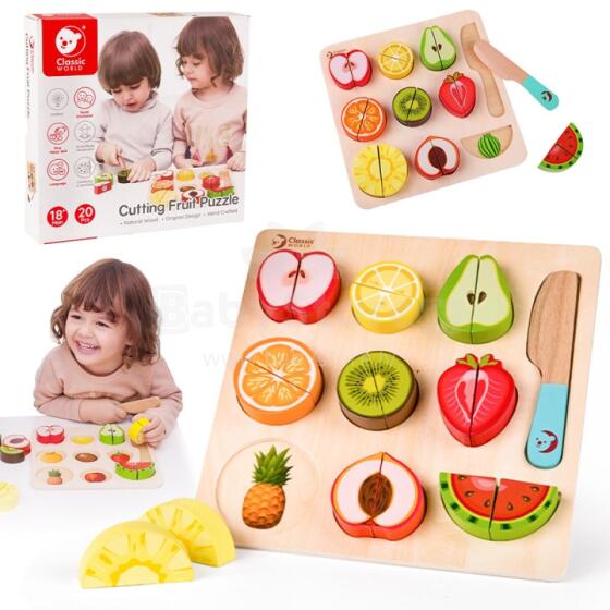CLASSIC WORLD MONTESSORI augļu griešanas komplekts ar līplentēm 20 gab.