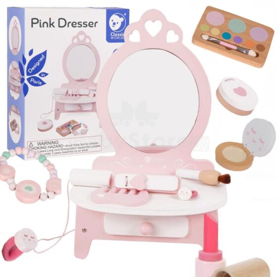 CLASSIC WORLD Wooden Dressing Table for Girls with Mirror + Hair Straightener 11 accessories