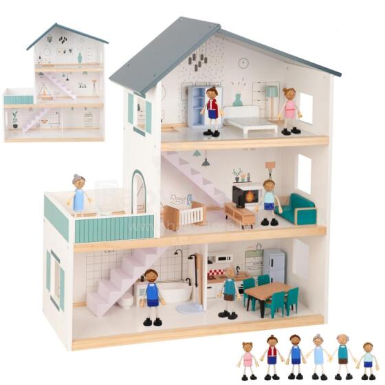 TOOKY TOY Большой деревянный кукольный домик + фигурки FSC
