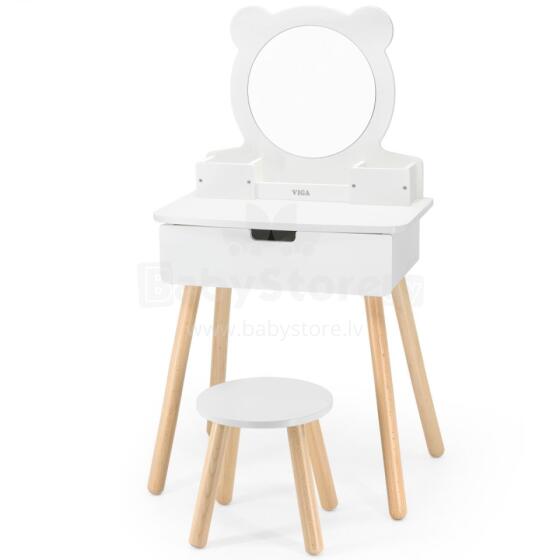 VIGA Large Wooden Dressing Table White with Mirror and Chair
