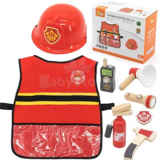 VIGA Little Firefighter Set Vest + Wooden accessories 8 pcs.