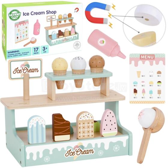 WOOPIE GREEN Wooden Ice Cream Shop Set with Ice Cream Stand 16 EL