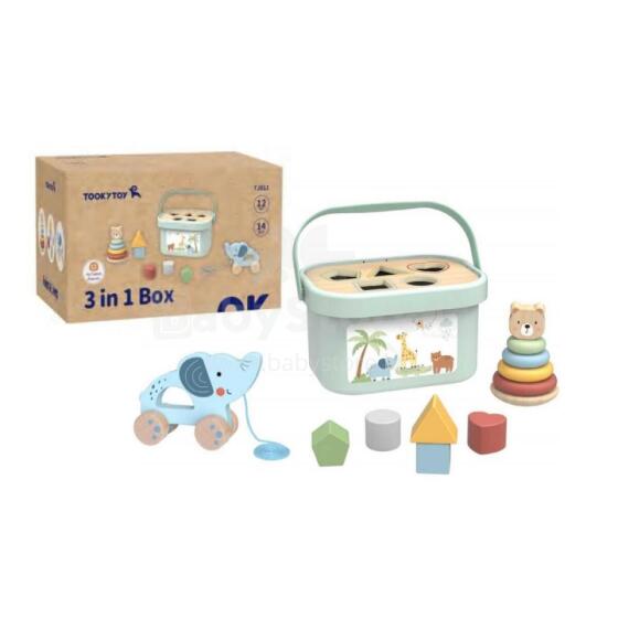 TOOKY TOY kastes šķirošanas kaste 3in1 klucīši piramīdas zilonis