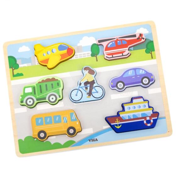 VIGA Wooden Puzzle Montessori 2in1 Puzzle Vehicles