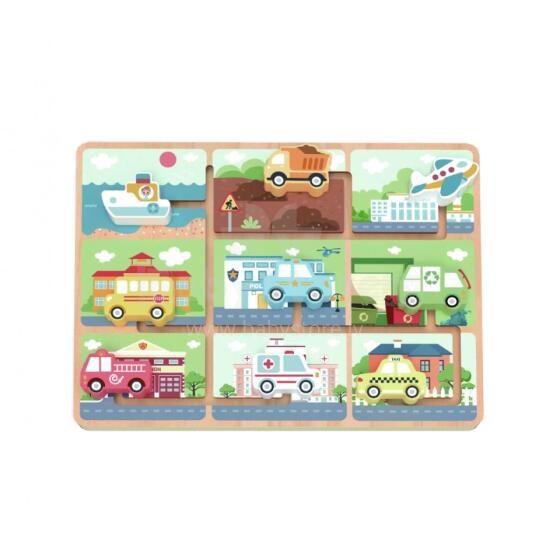 TOOKY TOY koka labirinta transportlīdzekļu puzle