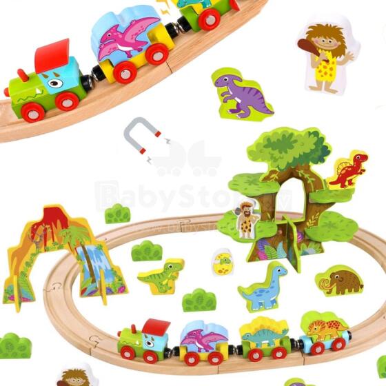 TOOKY TOY Wooden Magnetic Train Dinosaurs + Figures
