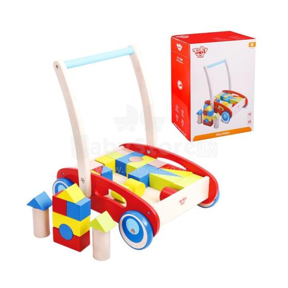 TOOKY TOY Koka rotaļu stūmējs bērniem + klucīši 23 gab.