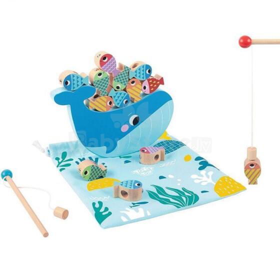 TOOKY TOY Drewniana Gra Wieloryb i Rybki Wielofunkcyjna 4 w 1