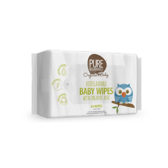 Pure Beginnings Organic Wipes Art. organic 100% biodegradable wet wipes with a delicate lavender scent, 64 pcs