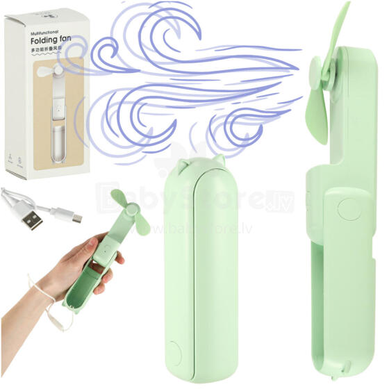 Ikonka Art.KX3075_3 Rakstāmgalda ventilators mini rokas saliekamais ventilators portatīvais USB zaļš