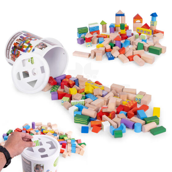 Koka klucīši bērniem, 100 gab., šķirošanas spainis ECOTOYS
