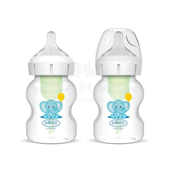 DR.BROWN'S pudelītes OPTIONS+ ar platu kakliņu, 150 ml, ELEPHANT, 2 gab.