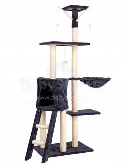 Kaķu skrāpēšanas stabs ar māju un gultu 138 cm XL pelēks Petsi