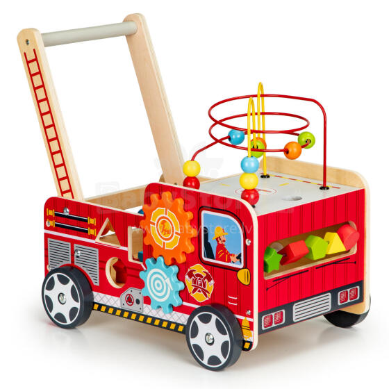 Деревянная обучающая ходунка с блоками для детей - Пожарная машина ECOTOYS
