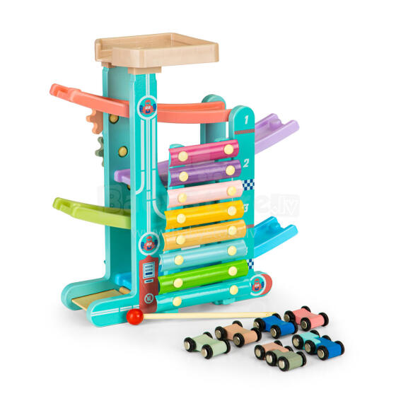 Wooden Ramp Track with 6 Cars + Xylophone by ECOTOYS