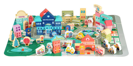 Koka izglītojošie bloki pilsētas paklājs 121 gab. ECOTOYS