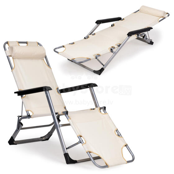 Garden beach chair lounger, foldable 2-in-1, beige, MultiGarden