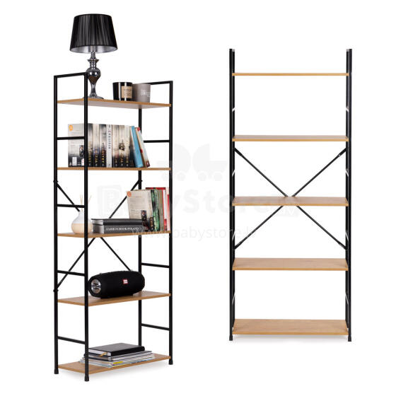 Plaša moderna LOFT koka grāmatu plaukts ar 5 plauktiem ModernHome