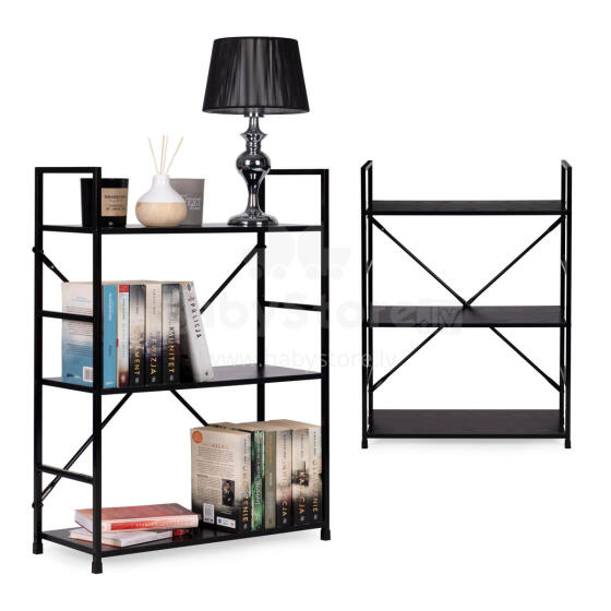 Деревянная книжная полка с металлическим каркасом широкая LOFT, 3 полки ModernHome