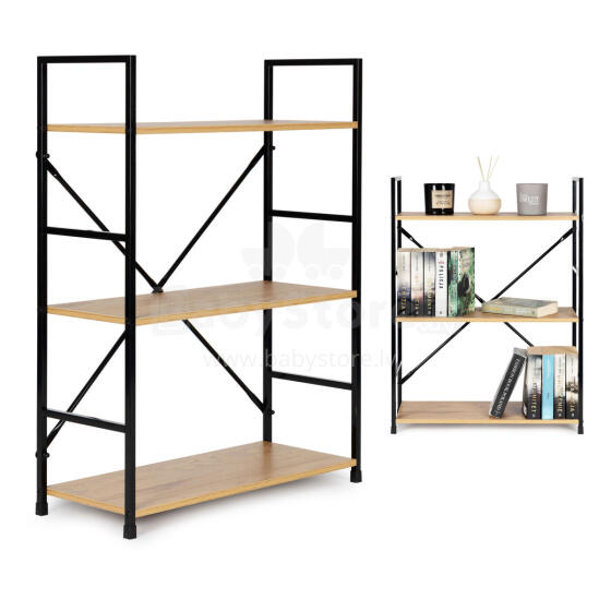 Plata koka plaukts ar metāla rāmi LOFT stilā, 3 plaukti ModernHome