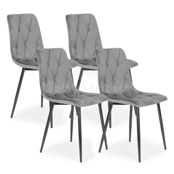 4 Krēslu komplekts ar izšūtu samtu ēdamistabai un viesistabai pelēks ModernHome