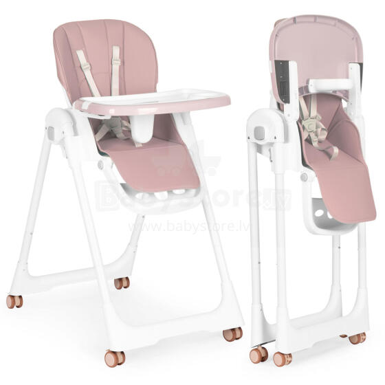 Augstais krēsls barošanai ar augstuma regulēšanu, ekoloģiskā āda, dubultā paliktnis, rozā ECOTOYS