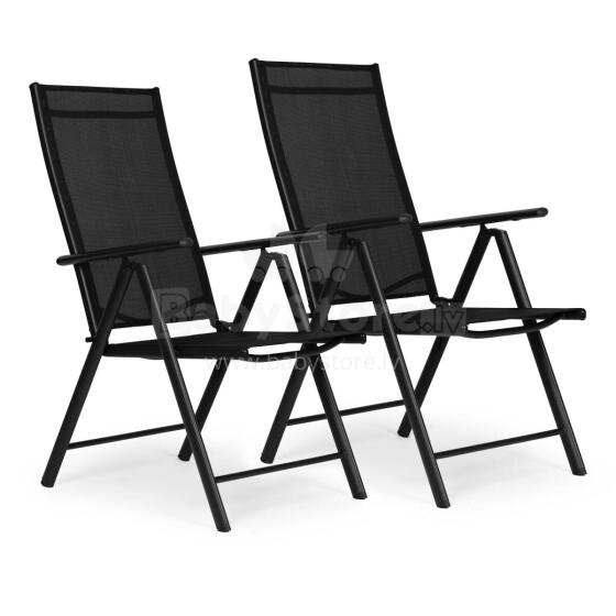 Set of 2 folding garden chairs, steel, adjustable backrest, black, MultiGarden