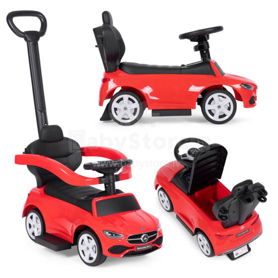 Ride-on pusher car Mercedes C CLASS interactive steering wheel guide red