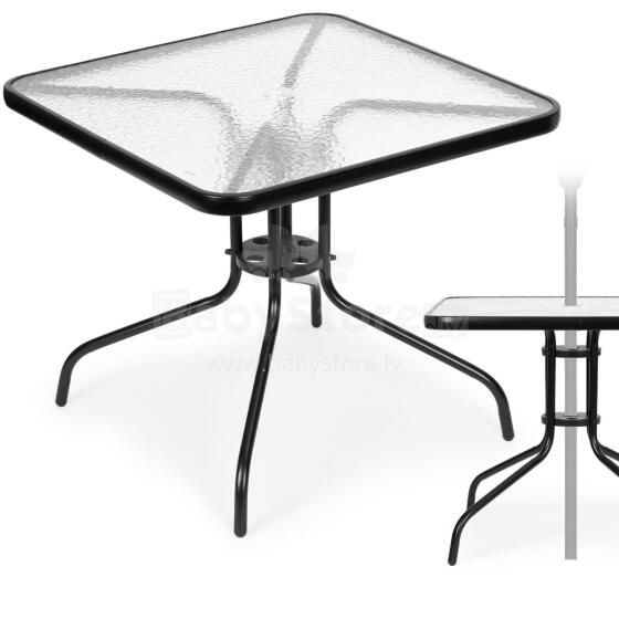 Garden table 80x80 cm, for terrace, garden, balcony, tempered glass, umbrella hole, MultiGarden