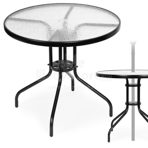 Apaļš dārza galds 80 cm, terasei, dārzam, balkonam, temperēts stikls, lietussarga caurums, MultiGarden
