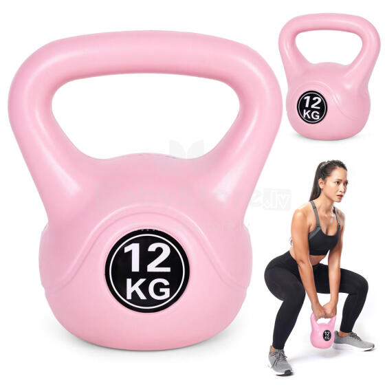 Kettlebell 12 kg vingrošanai, hanteles, svara bumba, fitnesa slodze, rozā, ModernHome