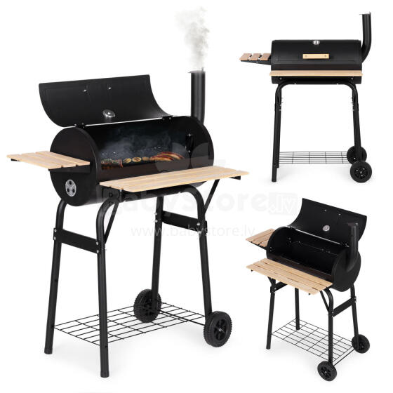 Large garden grill with thermometer, chimney, 3 shelves, wheels, MultiGarden