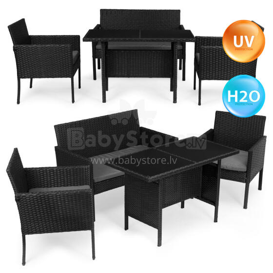 Garden Furniture Set with Rattan-Like Finish – Bench, Table, Chairs Black MultiGarden