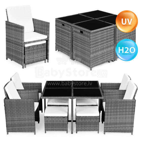 Garden Furniture Set with Rattan-Like Finish – 4 Armchairs, 4 Ottomans, Table MultiGarden