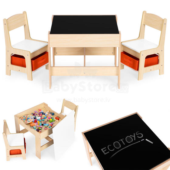 Children’s Furniture Set – Table + 2 Chairs with Chalkboard ECOTOYS