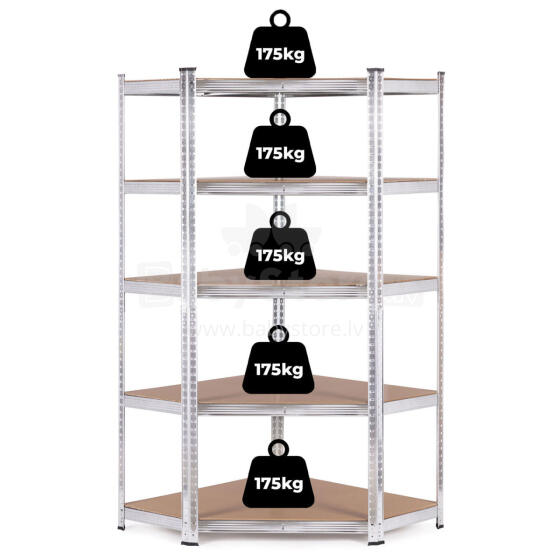 Corner Storage Rack 180x90x40 cm Galvanized Steel, 5 Shelves, 875 kg Capacity ModernHome