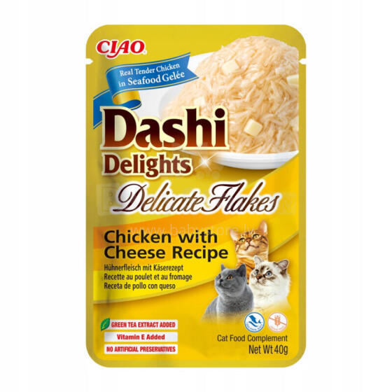 INABA CAT Dashi Delights Delicate Flakes Chicken with Cheese - kaķu našķis - 40g
