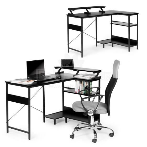 Corner computer desk table with 3 black shelves ModernHome