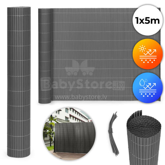 Double-Sided Bamboo Mat 100x500 cm for Balcony, Terrace, Fence Anthracite MultiGarden