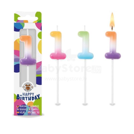 Birthday Fun - Rainbow number candle 1, 3 assorted